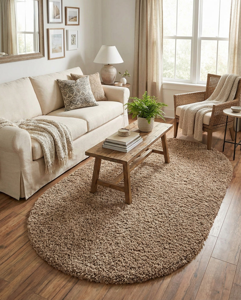 Plush Oasis Collection Area Rug - Serenity (Sandy Brown) Oval Sandy Brown  lifestyle 29
