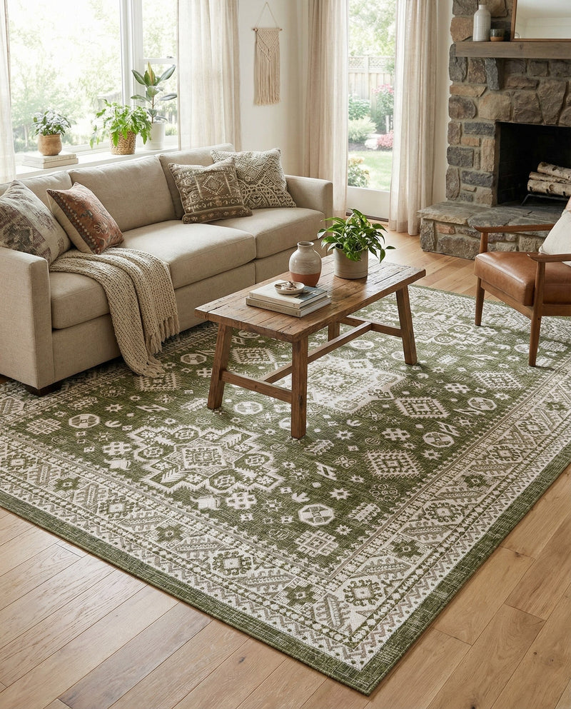 Tribal Terrace Treasures Collection Area Rug -  Incan Isle (Green) Rectangle Green  lifestyle 6