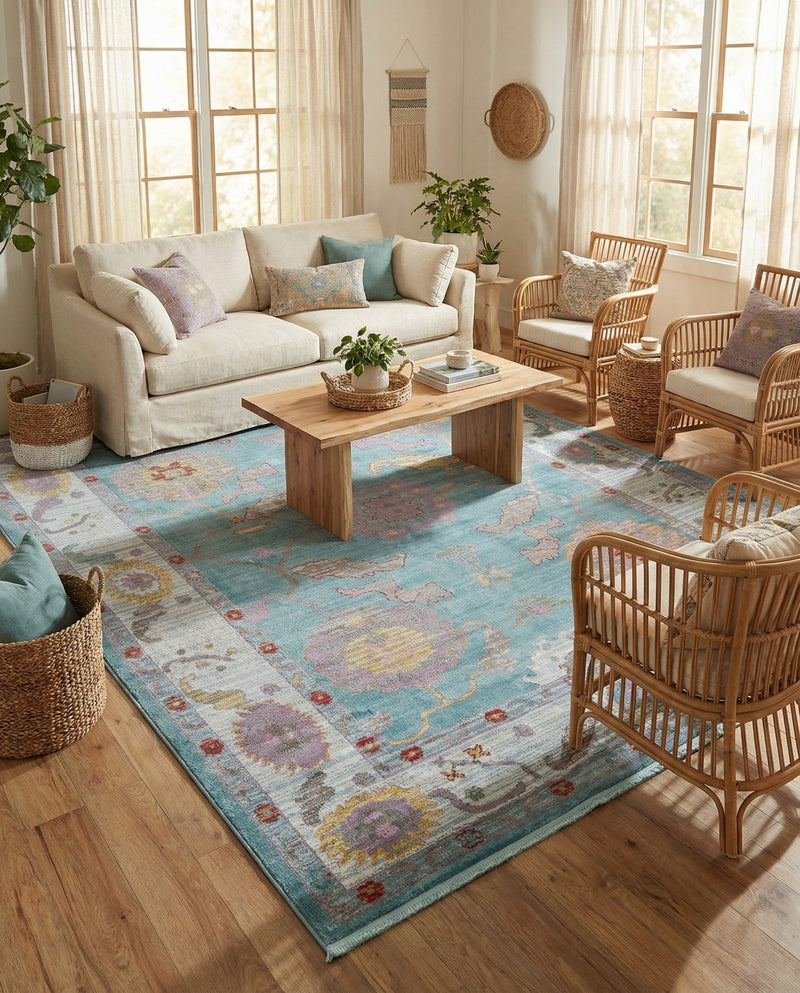 Arcadia Rugs Collection Area Rug - Eden (Aqua and Blue) Rectangle Aqua and Blue  lifestyle 6