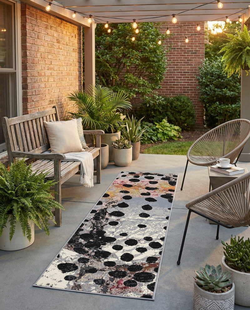 Urban Terrace Collection Area Rug -  Piazza Runner White and Black  lifestyle 80