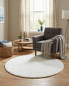 Solid Shag Seaside Collection Area Rug - Azure Cove (Snow White) Round Snow White  lifestyle 59