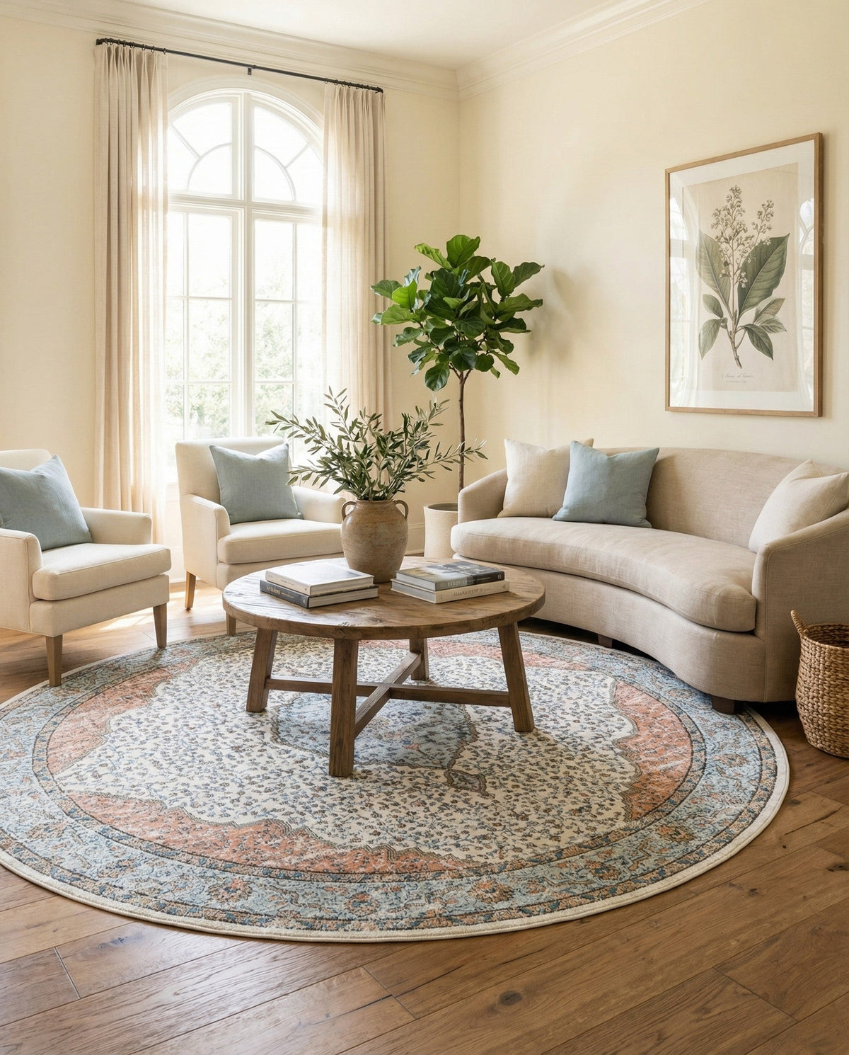 Mykonos Manor Collection Area Rug - Delos Round Ivory  lifestyle 158