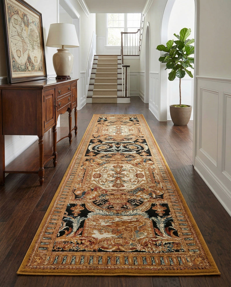 Patio Heritage Collection Area Rug - Veranda Runner Black Gold Brown  lifestyle 62