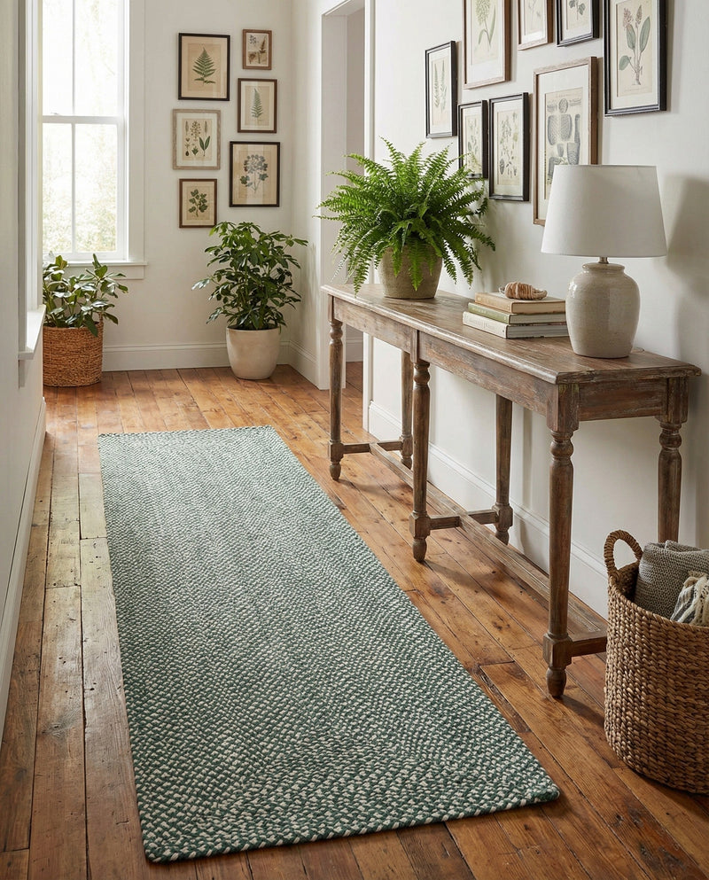 Highland Woven Jute Collection Area Rug - Glenmore (Green) Runner Green  lifestyle 22