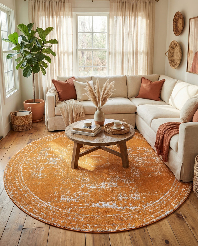Dover Terrace Collection Area Rug -  Lagoon (Orange) Round Orange  lifestyle 54
