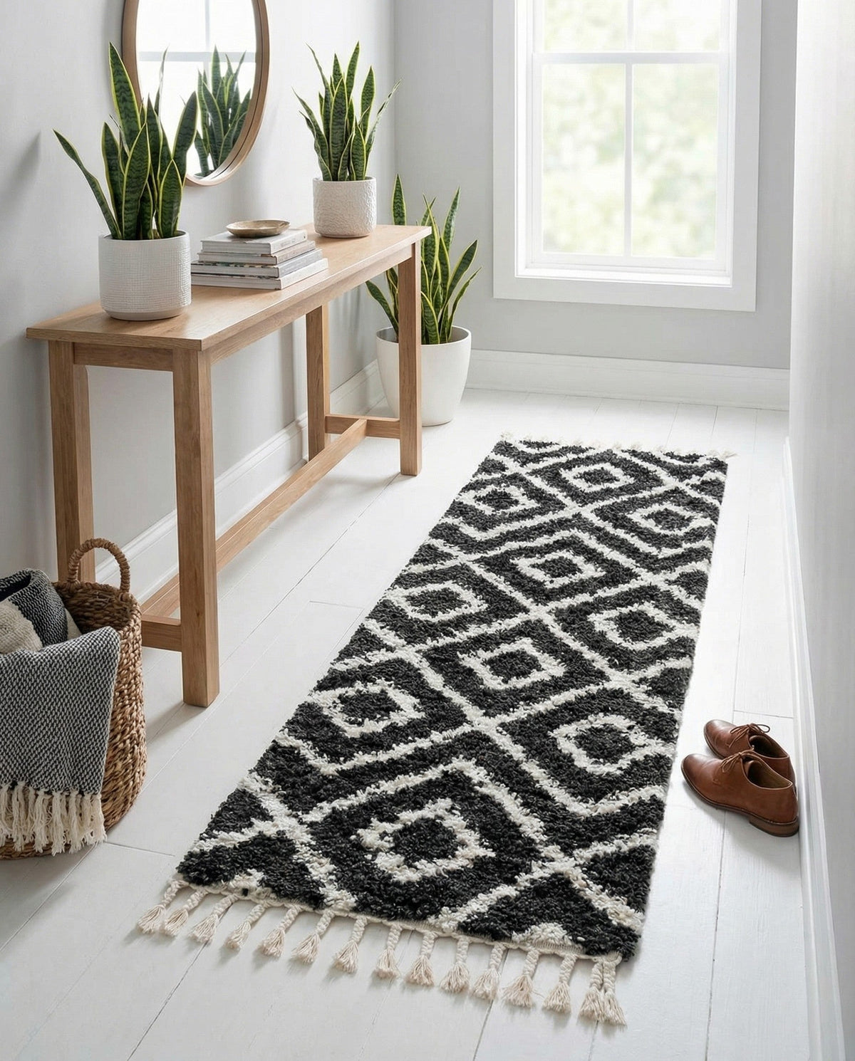 Cozy Cove Shag Collection Area Rug -  Dunes Runner Black and White  lifestyle 118