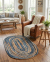 Woven Udaipur Collection Area Rug - Sahara Oval Blue and Natural  lifestyle 76