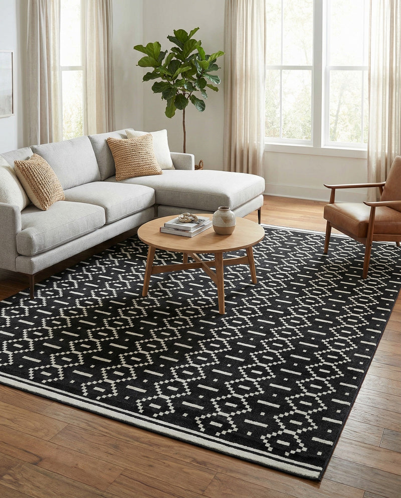 Copenhagen Edge Collection Area Rug -  Tivoli Rectangle Black  lifestyle 21