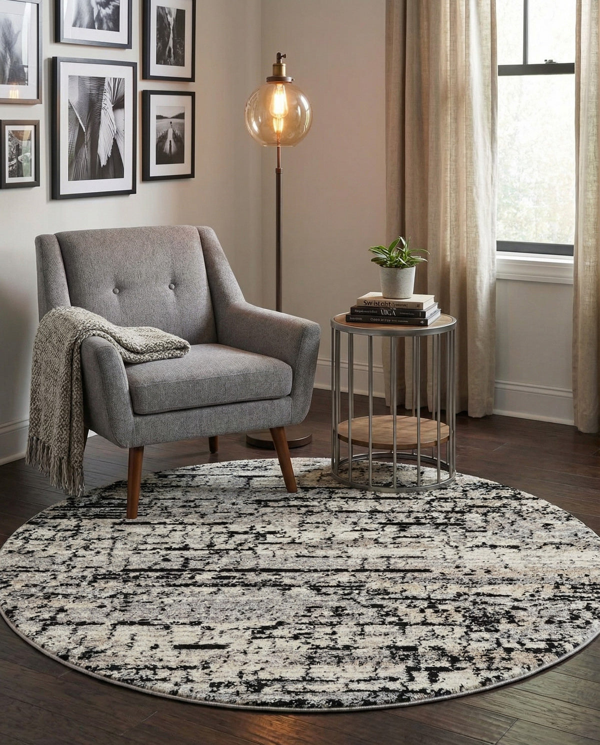 Santa Fe Trails Collection Area Rug -  Chaparral Round Gray  lifestyle 104