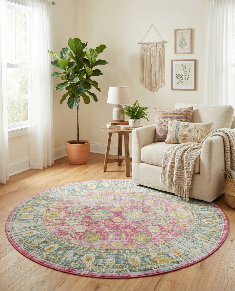 Arcadia Rugs Collection Area Rug -  Shangri-La Round Pink  lifestyle 64
