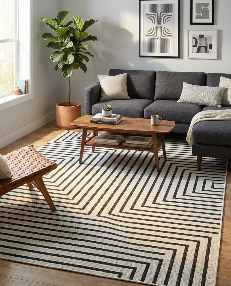 Urban Terrace Collection Area Rug -  Astoria (White and Black) Rectangle White and Black  lifestyle 5