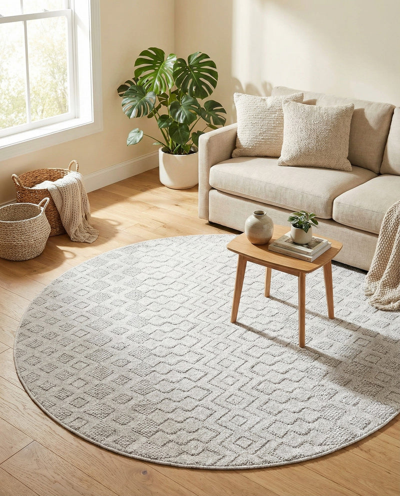 Garden Lattice Charm Collection Area Rug -  Pergola (Grey) Round Grey  lifestyle 44