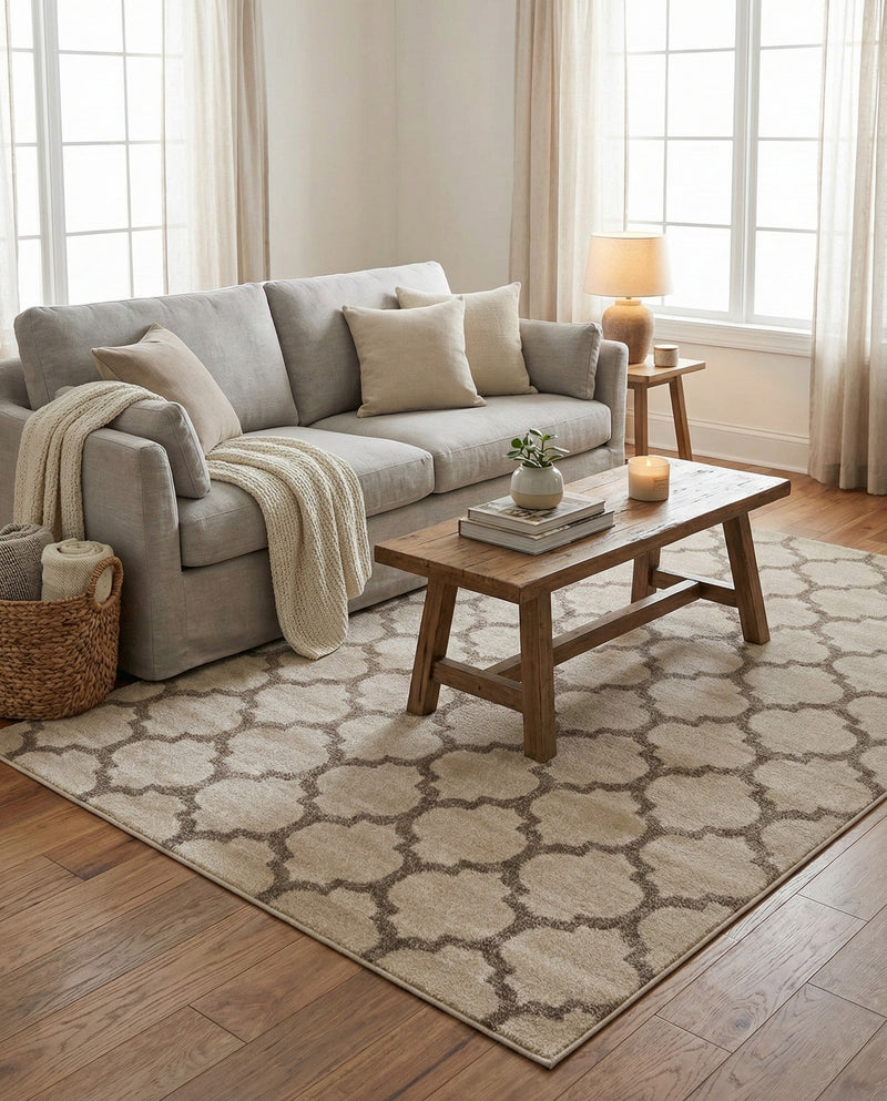 Lattice Gardens Collection Area Rug -  Bloomfield (Beige and Light Brown) Rectangle Beige and Light Brown  lifestyle 15
