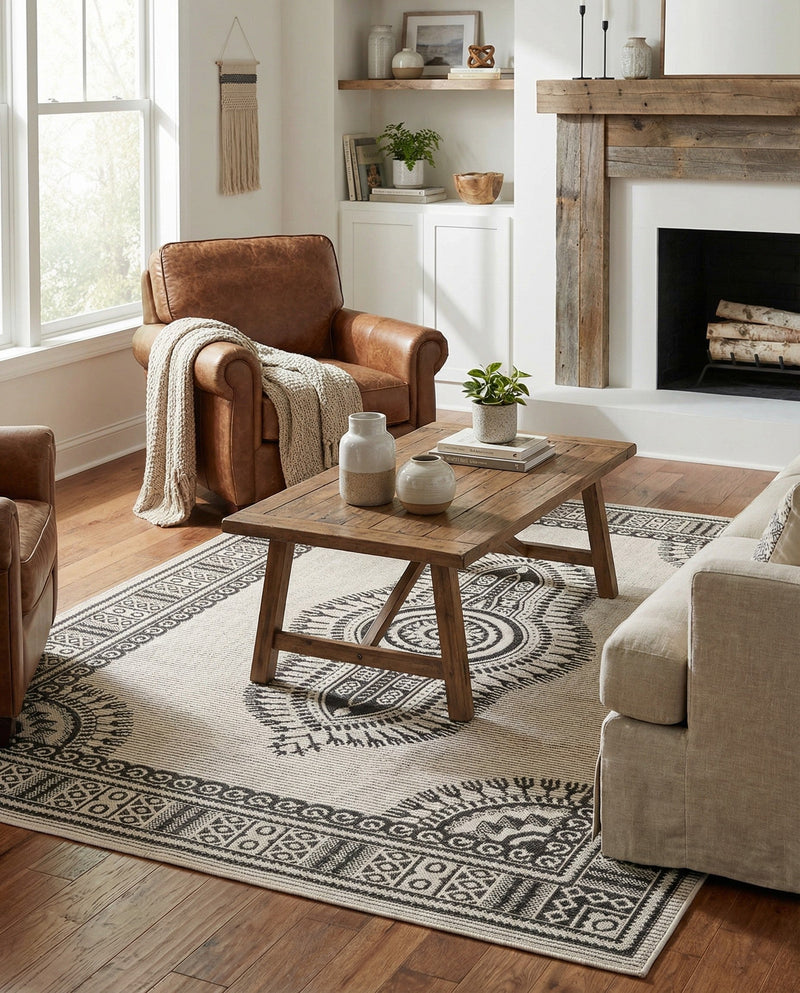 Patio Heritage Collection Area Rug -  Biloxi Rectangle White and Black  lifestyle 14