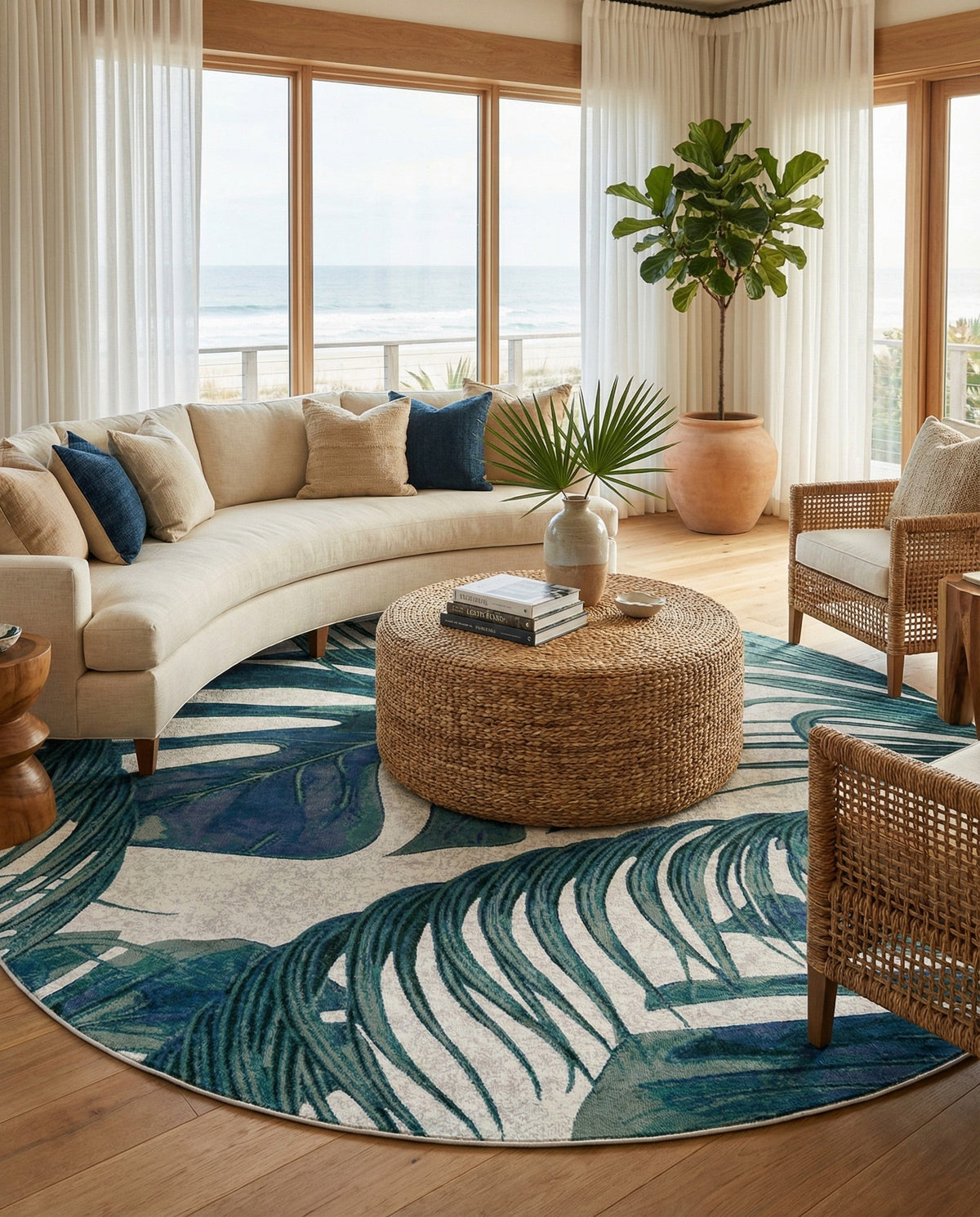 Meadow Breeze Collection Area Rug -  Clover Round Ivory  lifestyle 133