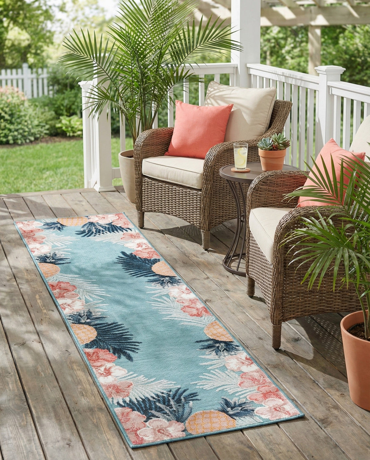 Seaside Blooms Collection Area Rug - Haven Runner Blue  lifestyle 106