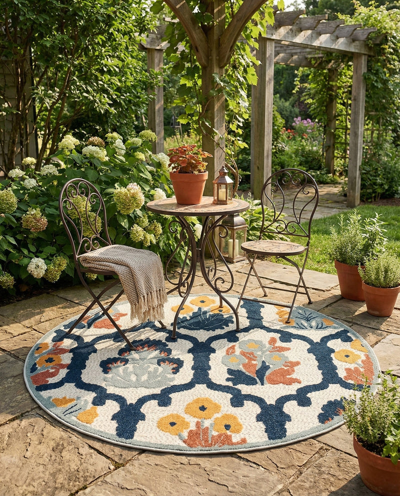 Caribbean Terrace Collection Area Rug -  Dominica Round Ivory  lifestyle 32