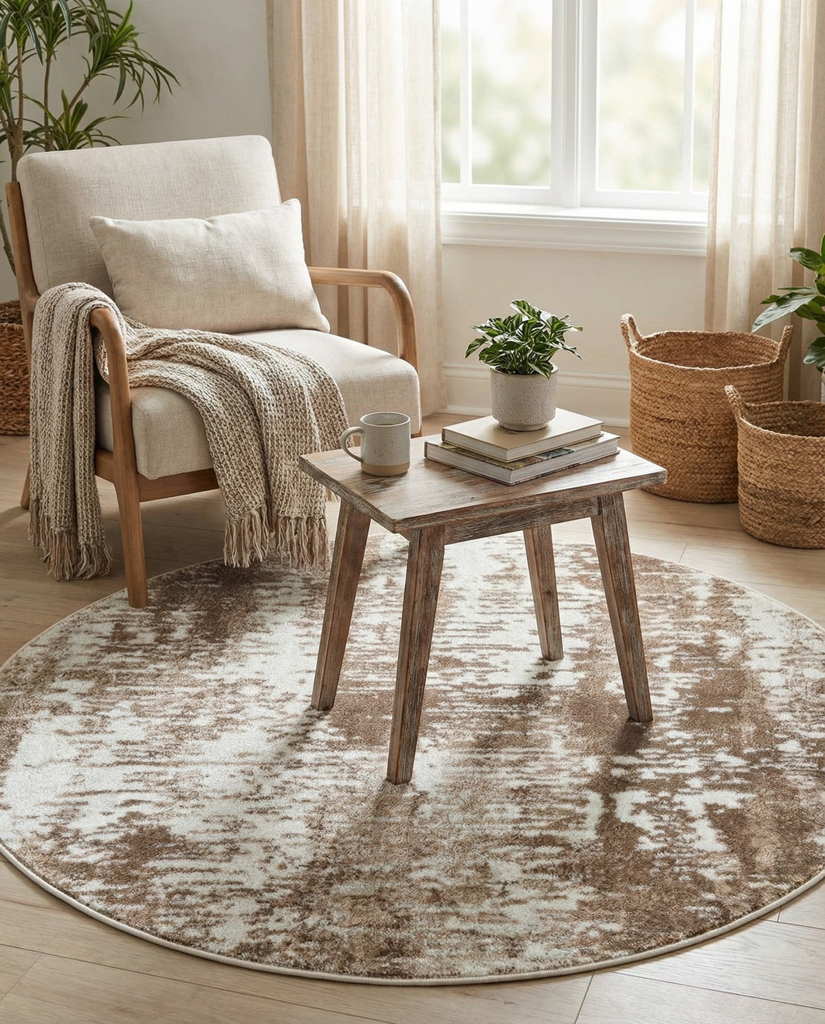 Coastal Haven Collection Area Rug -  Pelican Round Ivory  lifestyle 123
