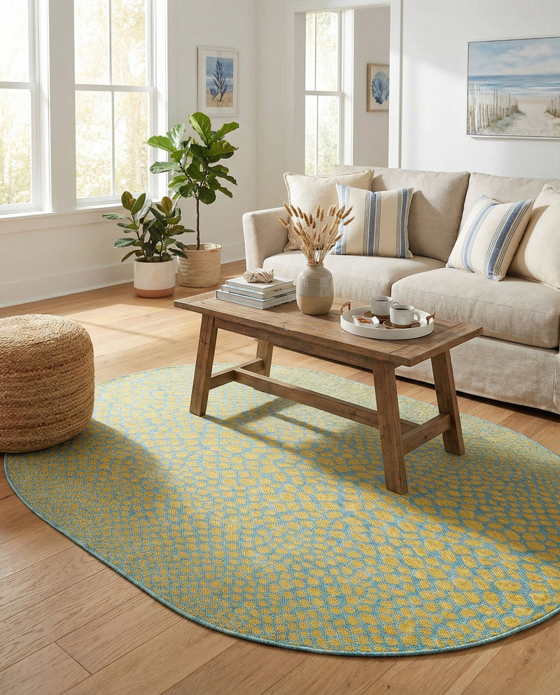 Urban Oasis Rugs Collection Area Rug -  Terrace (Yellow and Aqua) Oval Yellow and Aqua  lifestyle 24