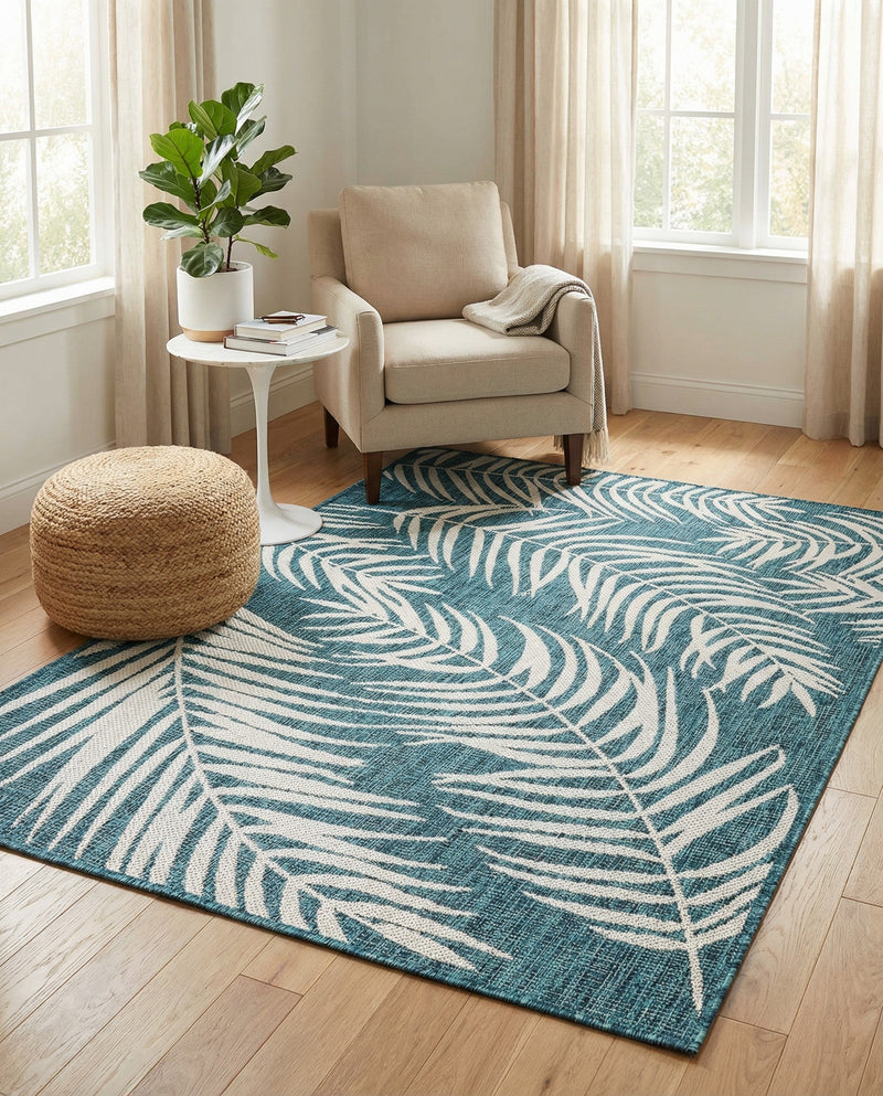 Seaside Blooms Collection Area Rug - Verdure (Teal) Rectangle Teal  lifestyle 26