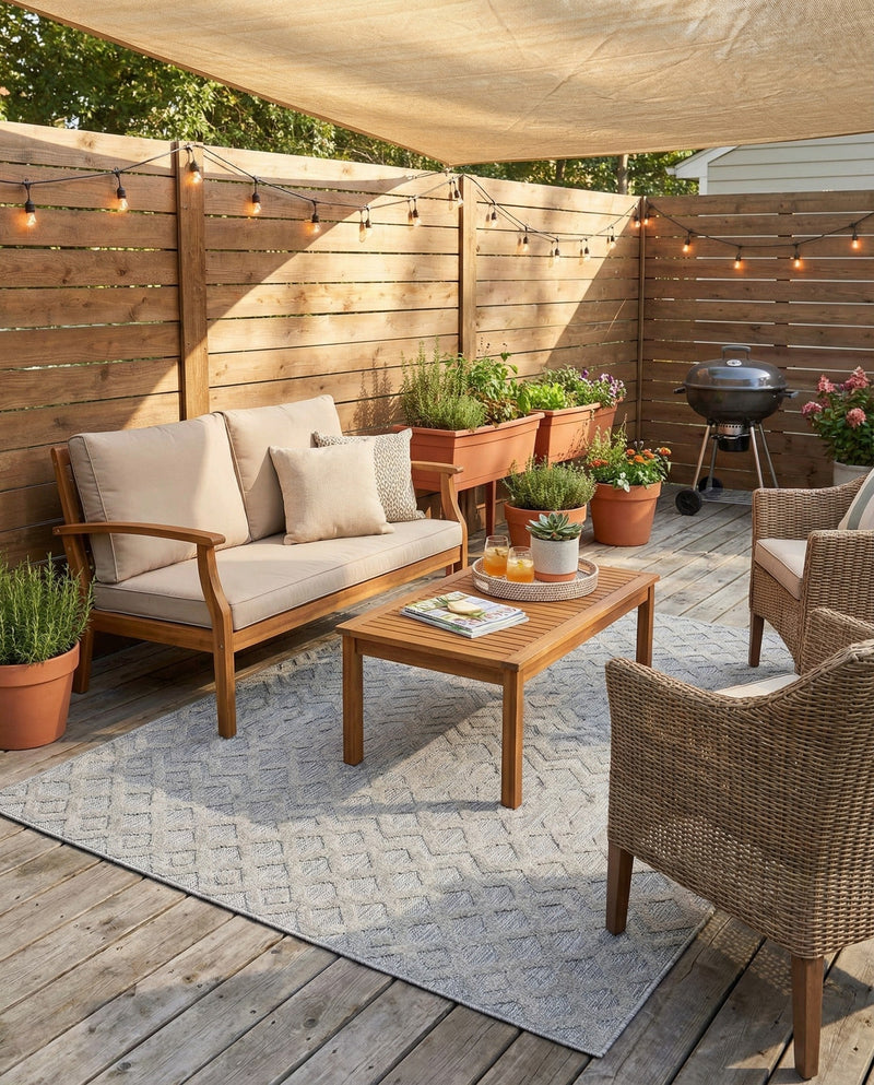 Garden Lattice Charm Collection Area Rug -  Pergola (Grey) Rectangle Grey  lifestyle 4