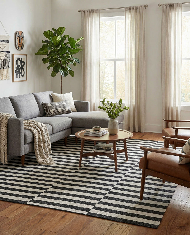 Seaside Stripes Collection Area Rug - Cabana (Charcoal) Rectangle Charcoal  lifestyle 6