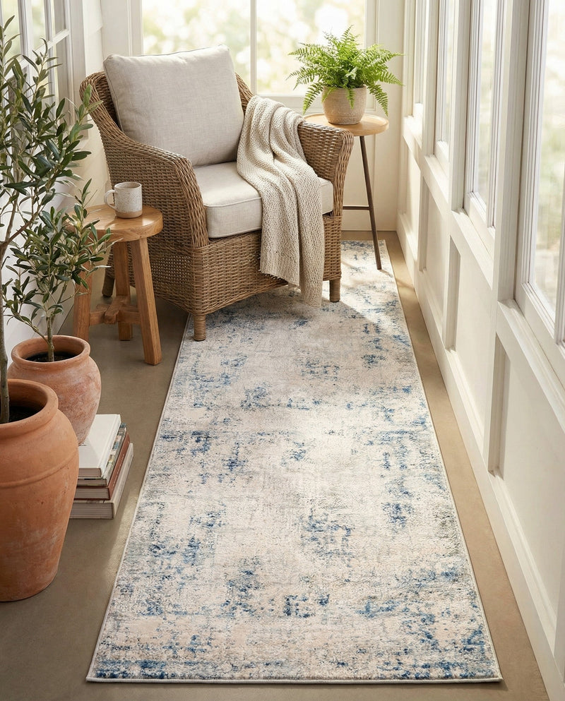 Aegean Elegance Collection Area Rug -  Milos Runner Gray Blue  lifestyle 60