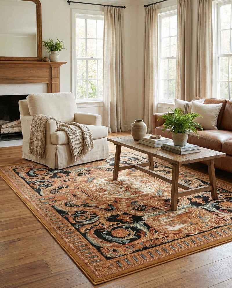 Patio Heritage Collection Area Rug - Veranda Rectangle Black Gold Brown  lifestyle 23