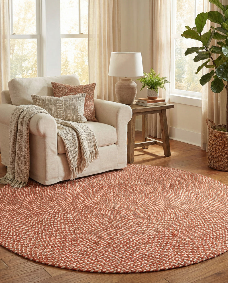 Highland Woven Jute Collection Area Rug - Glenmore (Rust Red) Round Rust Red  lifestyle 37