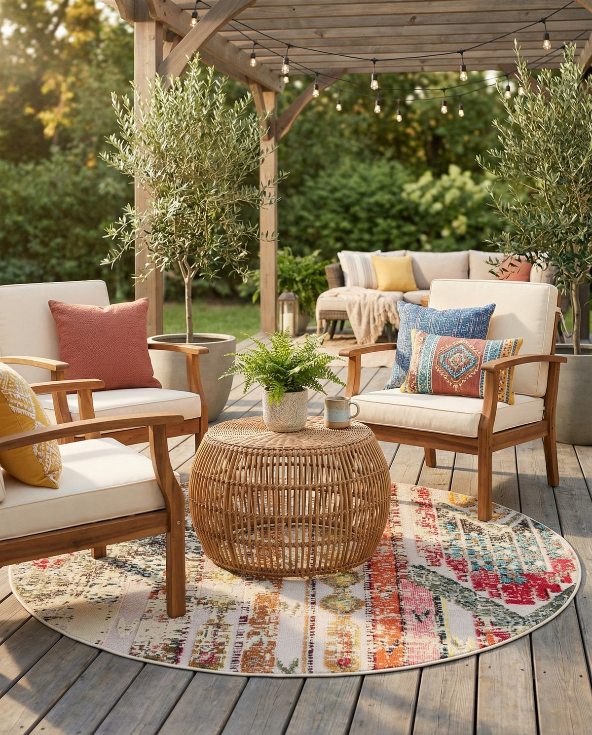 Outdoor Marrakesh Collection Area Rug -  Agadir Round Multi Beige  lifestyle 105