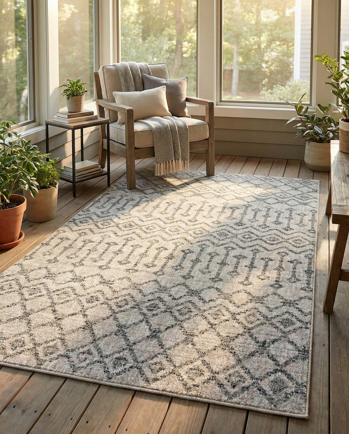 Geo Garden Lattice Collection Area Rug -  Andalusia Rectangle Ivory  lifestyle 31