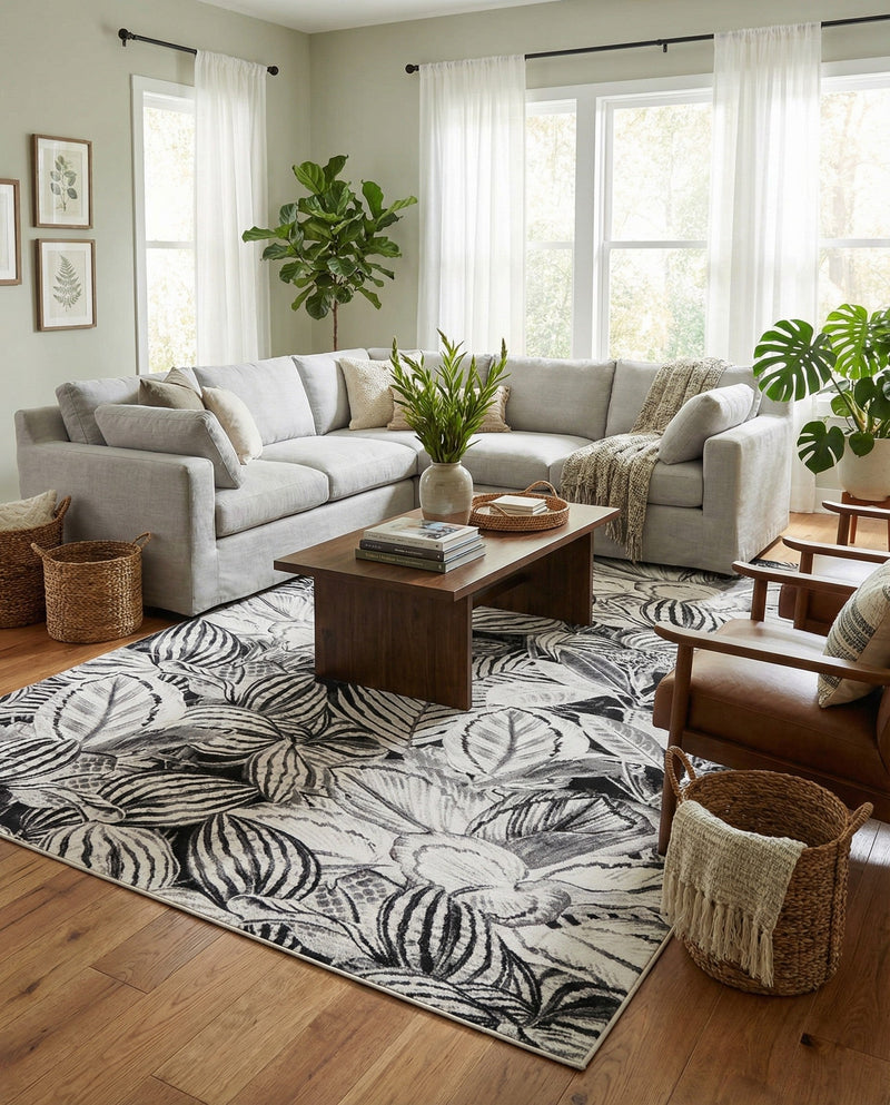 Meadow Breeze Collection Area Rug -  Bluebell Rectangle Charcoal  lifestyle 8