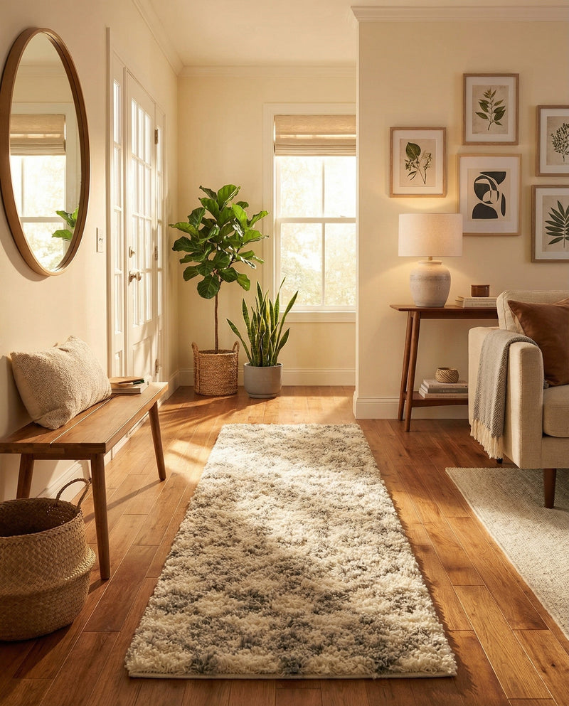 Berber Lattice Shag Collection Area Rug - Atlas (Ivory) Runner Ivory  lifestyle 22