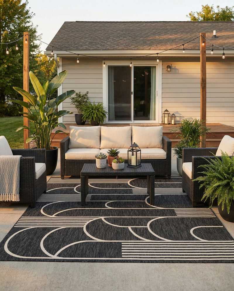 Urban Terrace Collection Area Rug -  Greenwich Rectangle Black and White  lifestyle 38