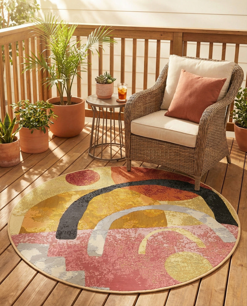 Urban Terrace Collection Area Rug -  Skyline Round Multi  lifestyle 51