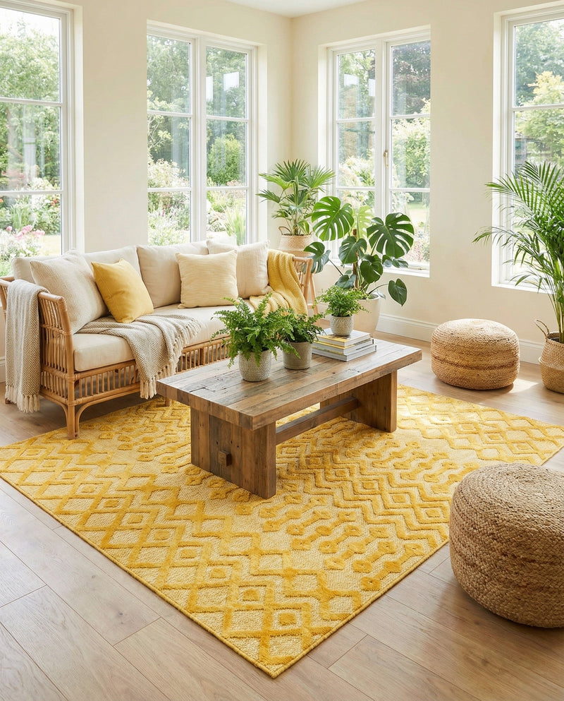 Garden Lattice Charm Collection Area Rug -  Pergola (Yellow) Square Yellow  lifestyle 48