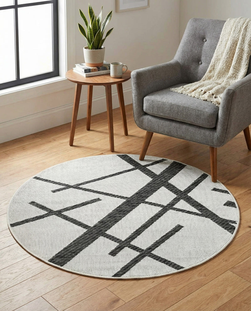 Urban Terrace Collection Area Rug -  Bowery Round Black and White  lifestyle 56