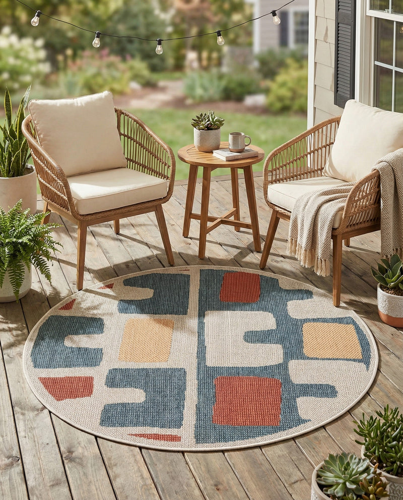 Coastal Terrace Collection Area Rug -  Sail Round Ivory and Blue  lifestyle 49