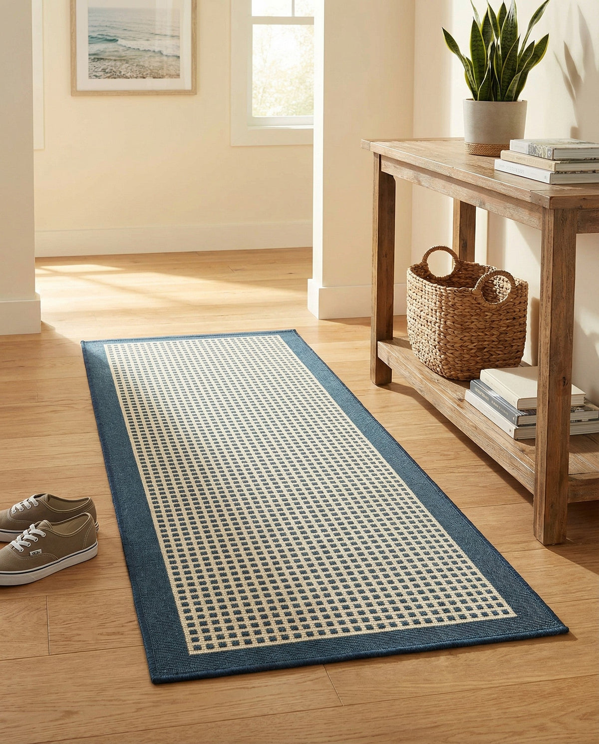 Terrace Fringe Collection Area Rug - Oceanside Runner Navy Blue  lifestyle 136
