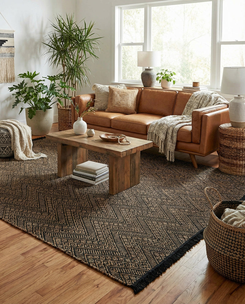 Woven Seaside Jute Collection Area Rug - Oia Rectangle Black and Natural  lifestyle 29