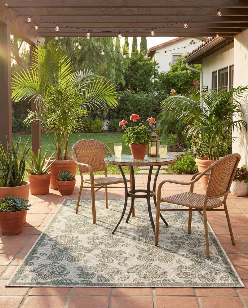 Coastal Terrace Collection Area Rug -  Marina Rectangle Ivory and Beige  lifestyle 6
