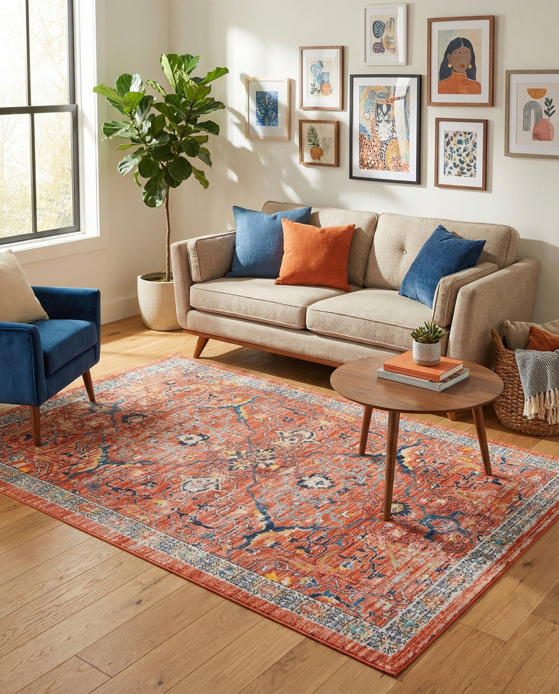Seville Stripes Collection Area Rug -  Malaga (Brick Red) Rectangle Brick Red  lifestyle 5