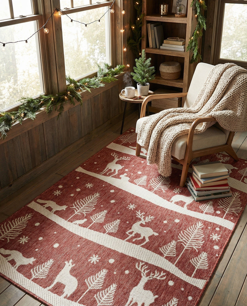 Garden Festivity Collection Area Rug - Evergreen Rectangle Red  lifestyle 24
