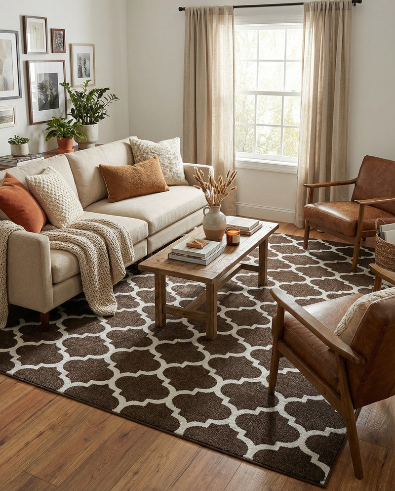 Lattice Gardens Collection Area Rug -  Bloomfield (Chocolate Brown) Rectangle Chocolate Brown  lifestyle 9