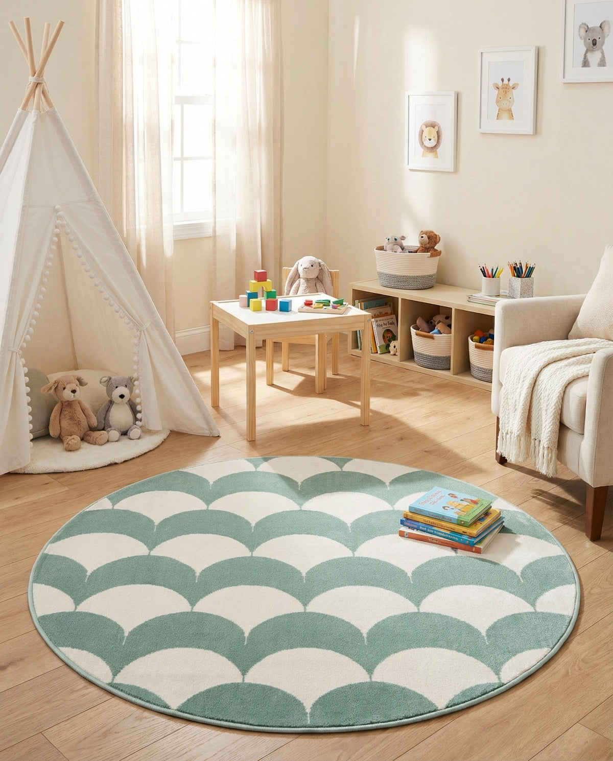 Wonder Tykes Collection Area Rug - Sparklewood Round Soft Green  lifestyle 128