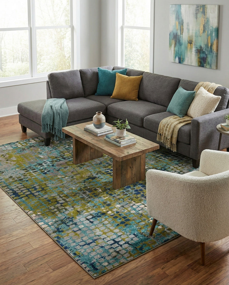 Chromatic Oasis Collection Area Rug -  Tropic Rectangle Blue Green  lifestyle 15