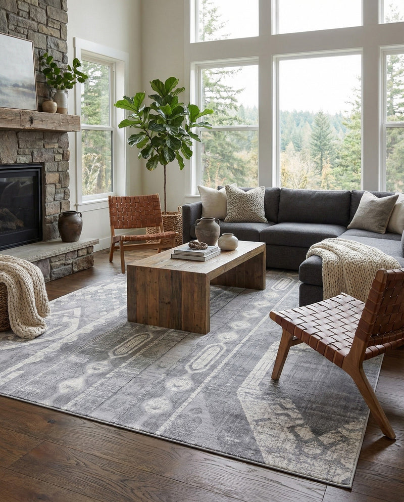 Cascade Range Collection Area Rug - Hood (Gray) Rectangle Gray  lifestyle 15