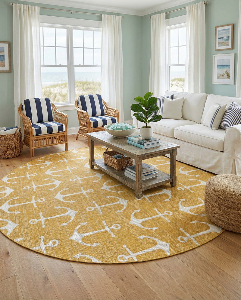 Seaside Haven Rugs Collection Area Rug - Sapphire (Yellow) Round Yellow  lifestyle 66