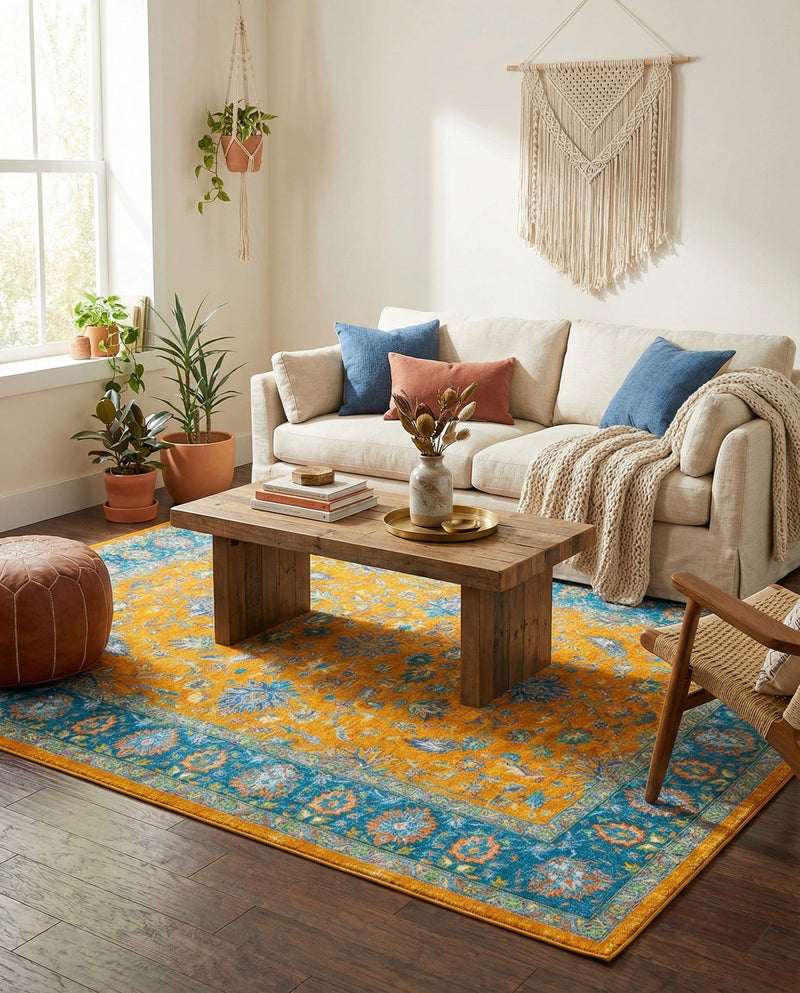 Casablanca Tapestry Collection Area Rug -  Marrakech (Sunshine Yellow) Rectangle Sunshine Yellow  lifestyle 3