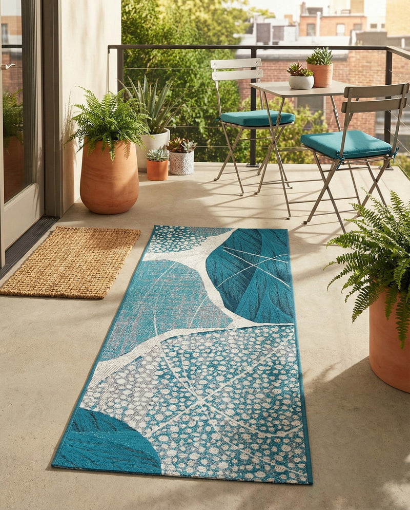 Urban Terrace Collection Area Rug -  Courtyard Runner Blue and Ivory  lifestyle 53